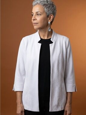 Tanjay Petite Office Summer White Textured Blazer Jacket  size 12P